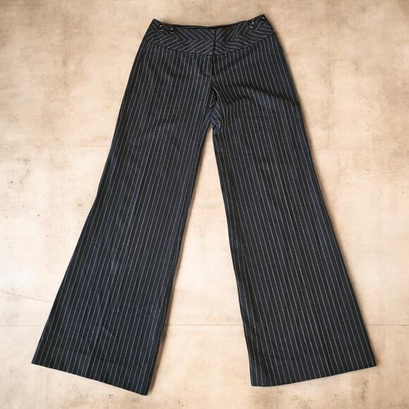 Arden B Pants - Arden B Y2K Black Pinstripe Wide Leg Dress Pants Chevron Waist Button Size 2